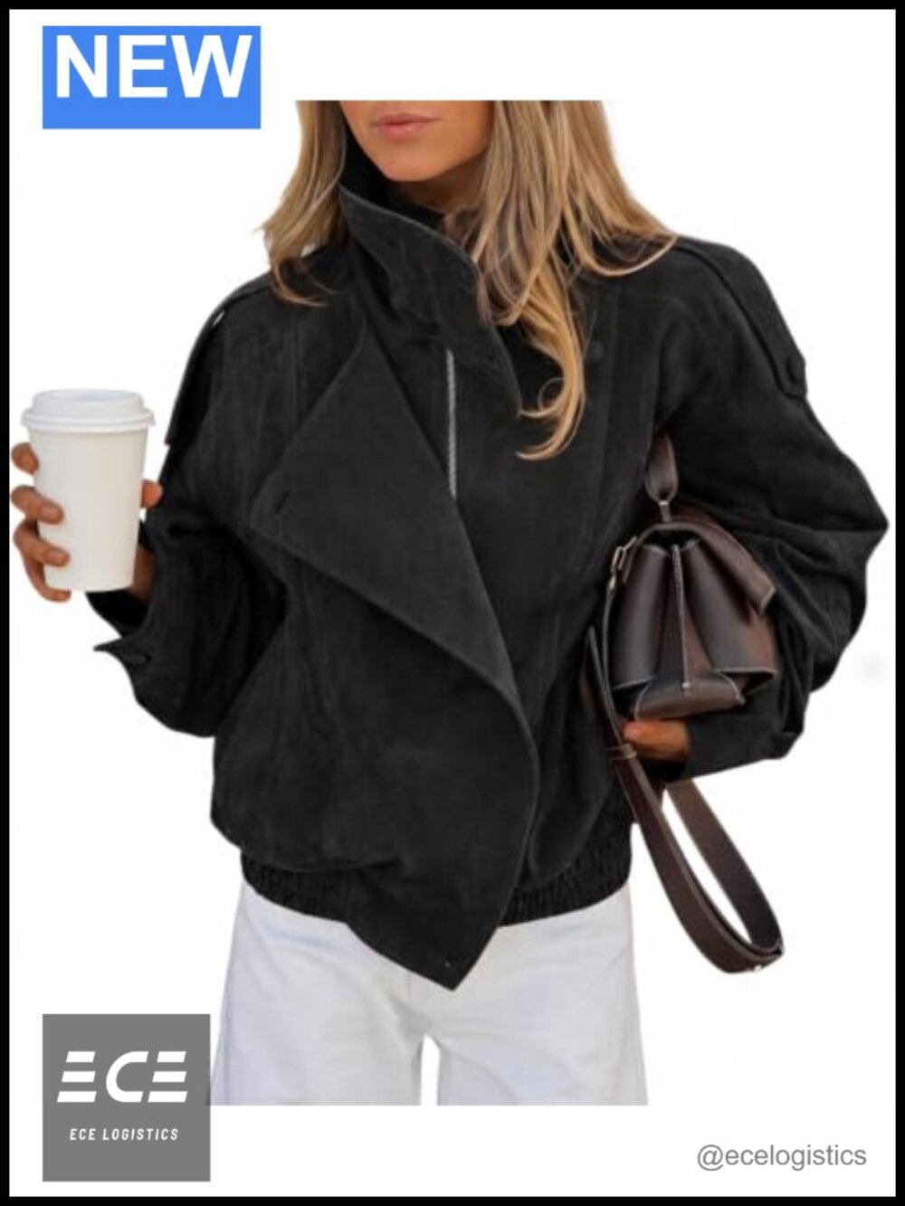Faux Suede Oversized Moto Jacket Asymmetric Zip High Neck Fall Coat